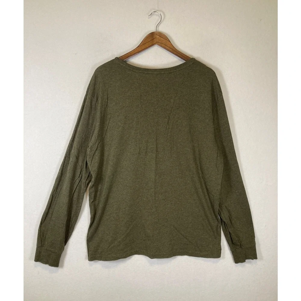 Classic Polo Ralph Lauren Men XL Olive Green V-Neck Long Sleeve Cotton Tee Shirt